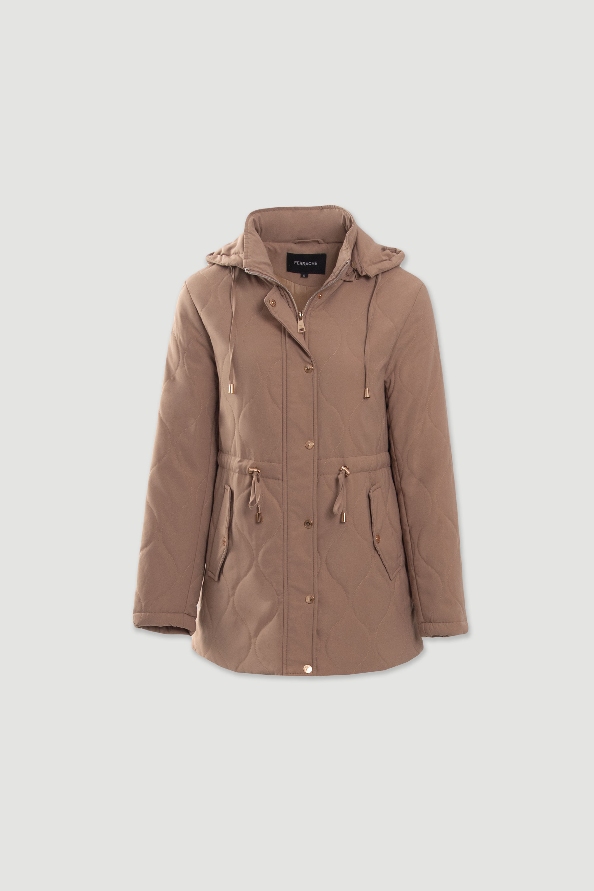Parka acolchoada com capuz e cintura ajustável