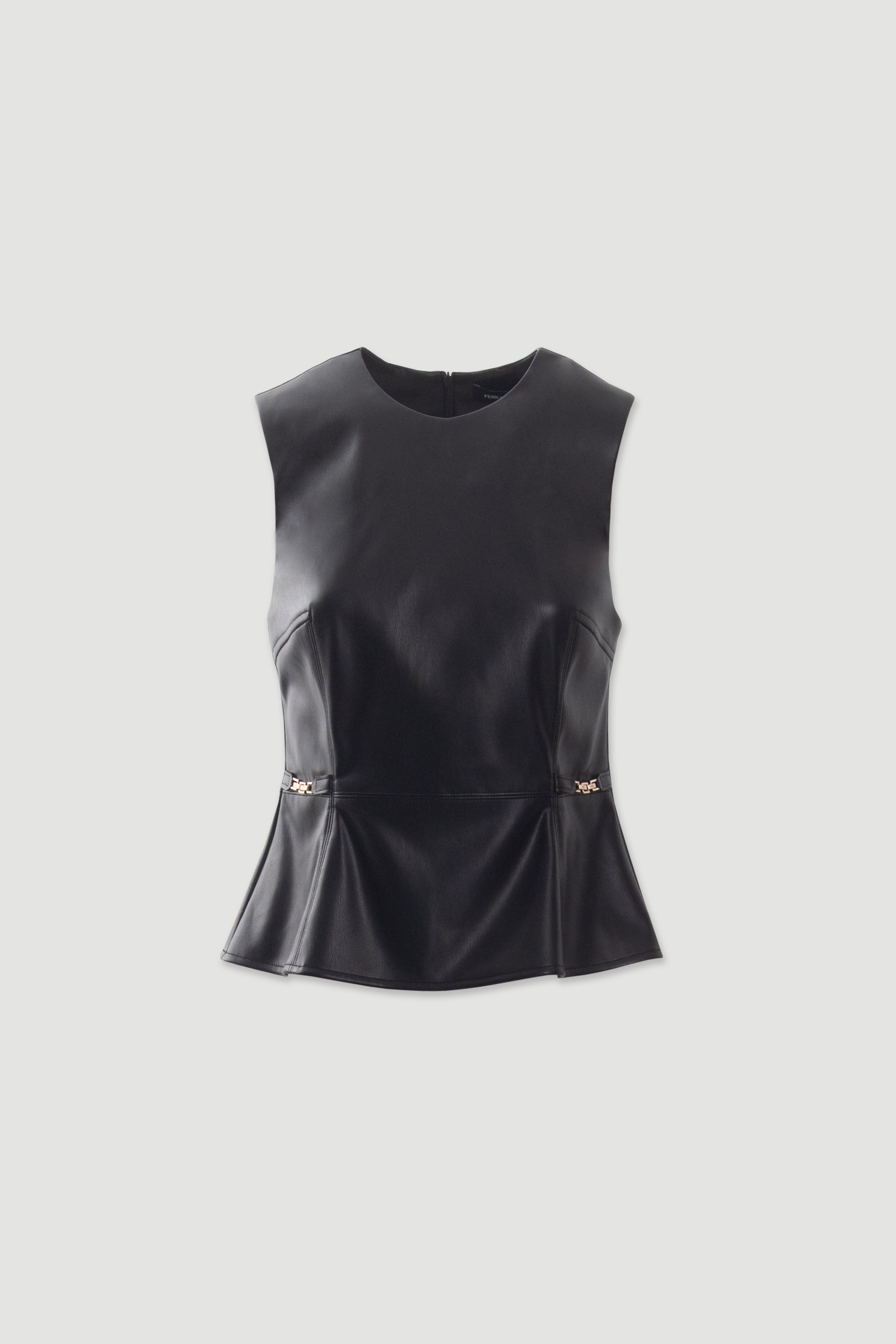 Top entallado efecto piel con detalle peplum