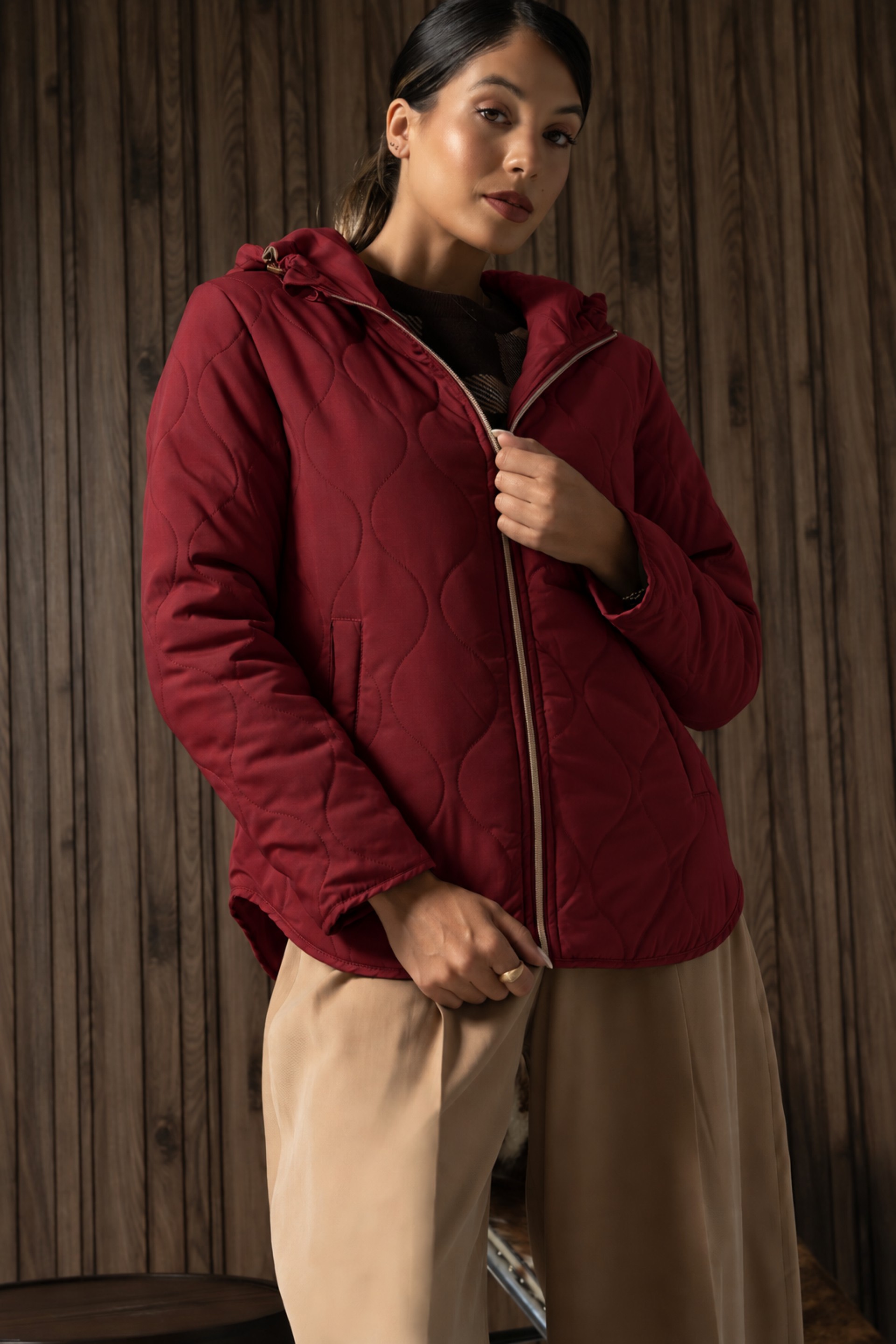 Reversible quilted parka with hood