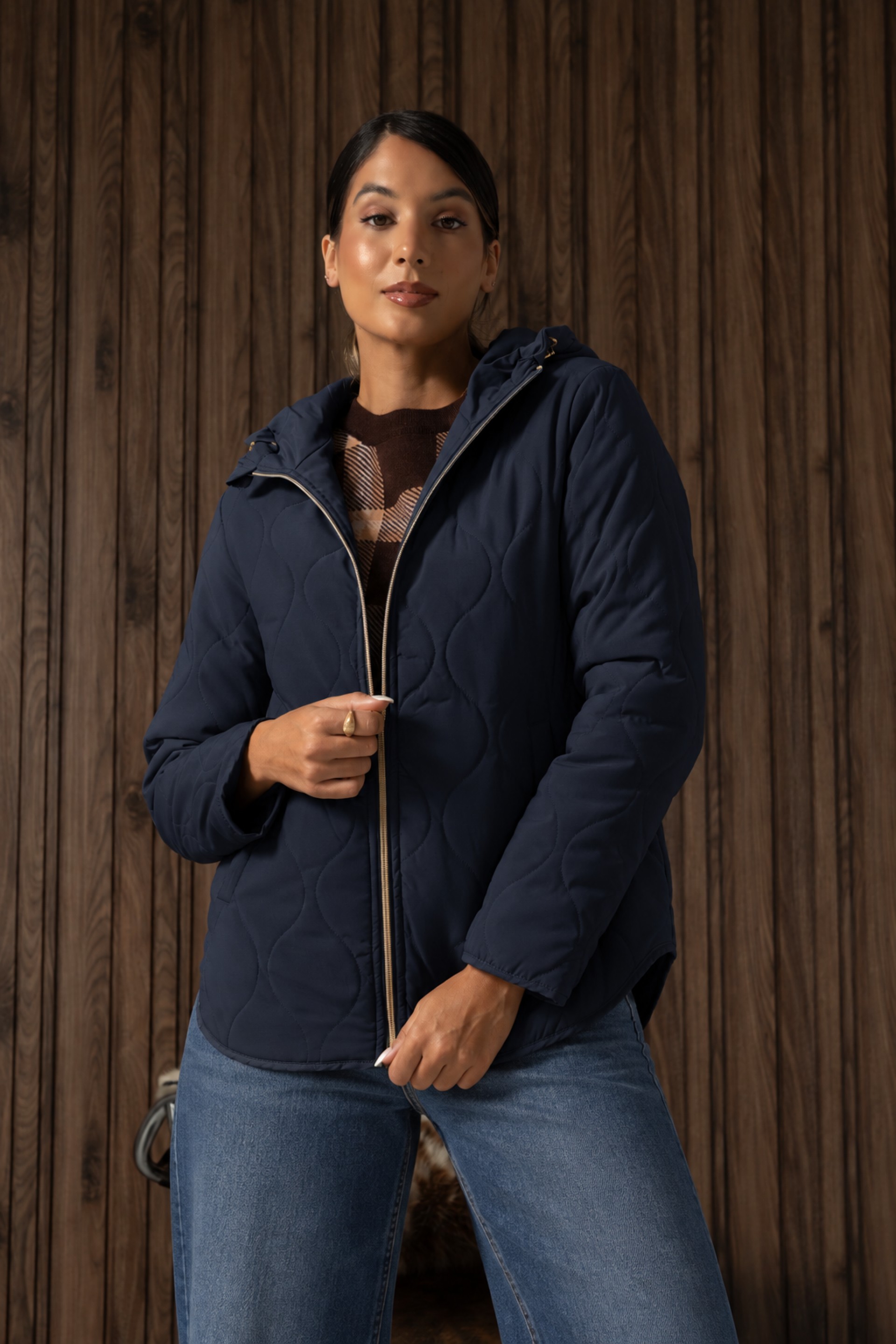 Reversible quilted parka with hood