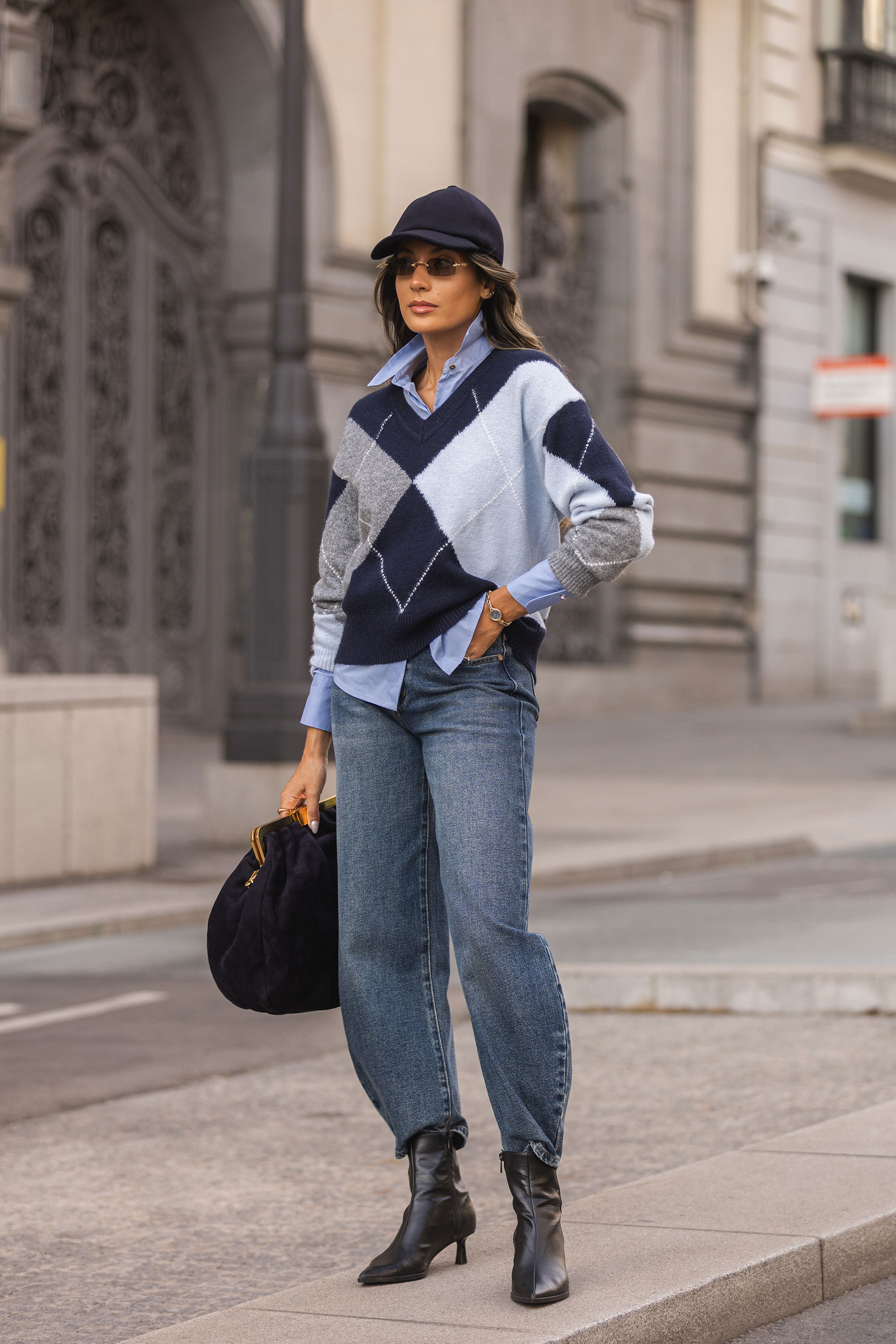 Pullover de punto con dibujo de rombos