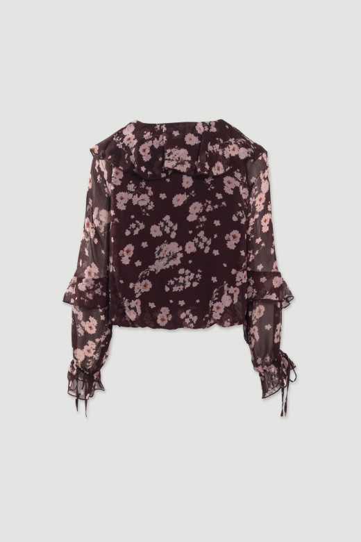 Blusa curta floral com laçada Blusa curta floral com laçada