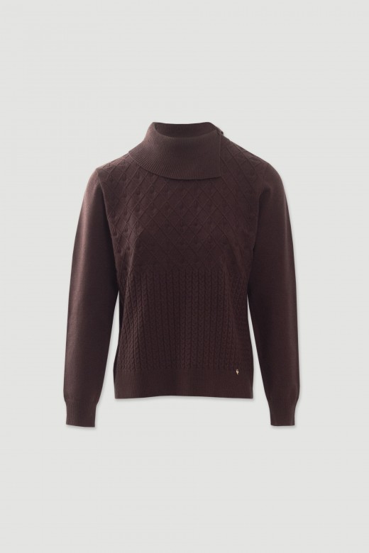 Camisola de malha trabalhada com gola ampla Camisola de malha trabalhada com gola ampla