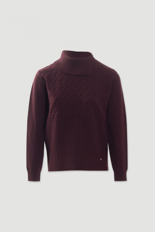 Camisola de malha trabalhada com gola ampla Camisola de malha trabalhada com gola ampla