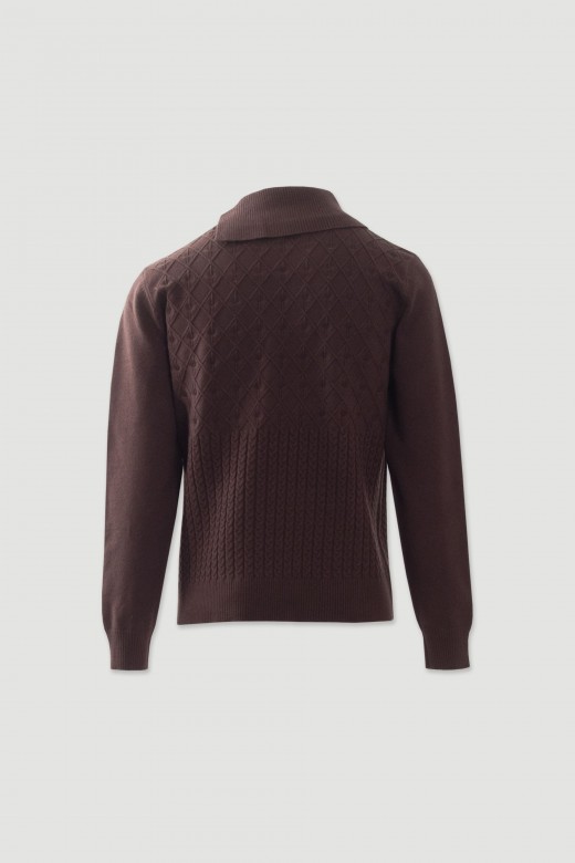 Camisola de malha trabalhada com gola ampla Camisola de malha trabalhada com gola ampla