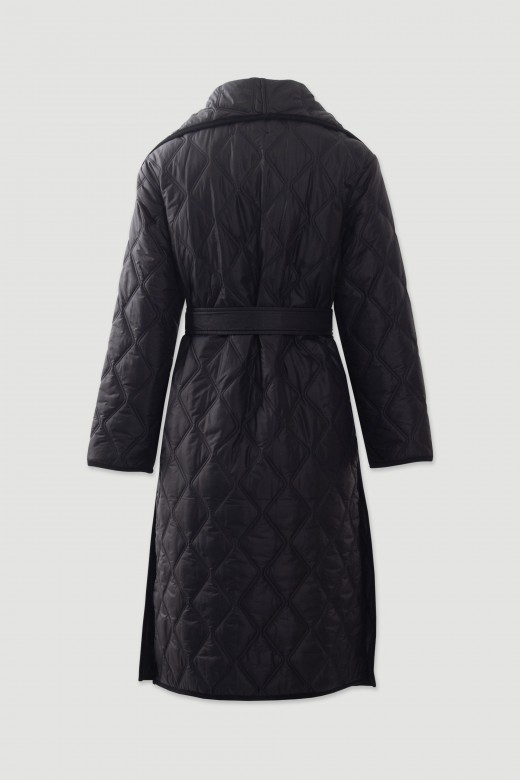 Long quilted coat with belt Long quilted coat with belt