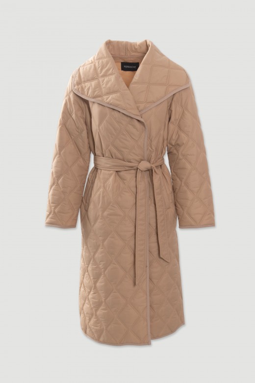 Long quilted coat with belt Long quilted coat with belt