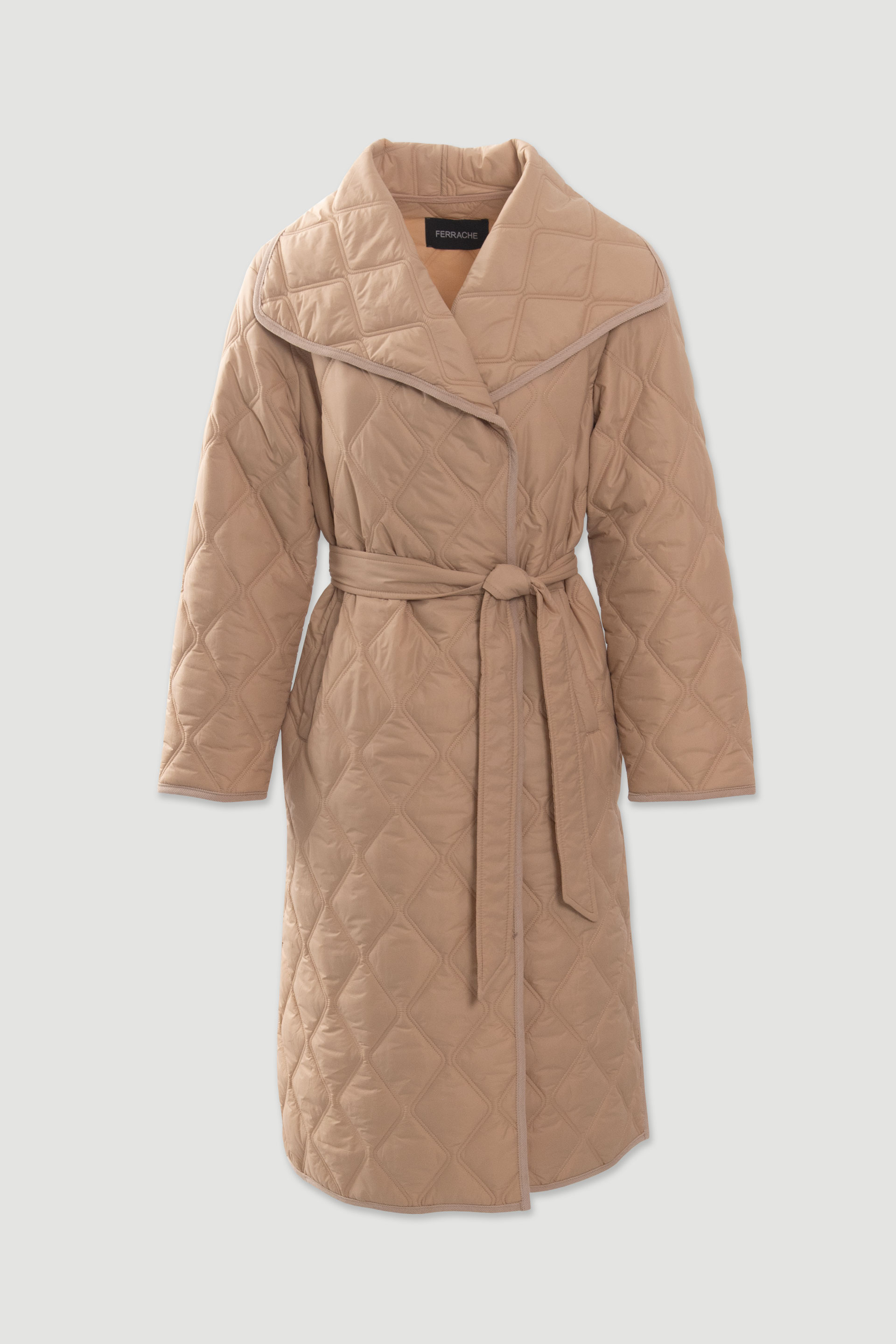 Long quilted coat with belt
