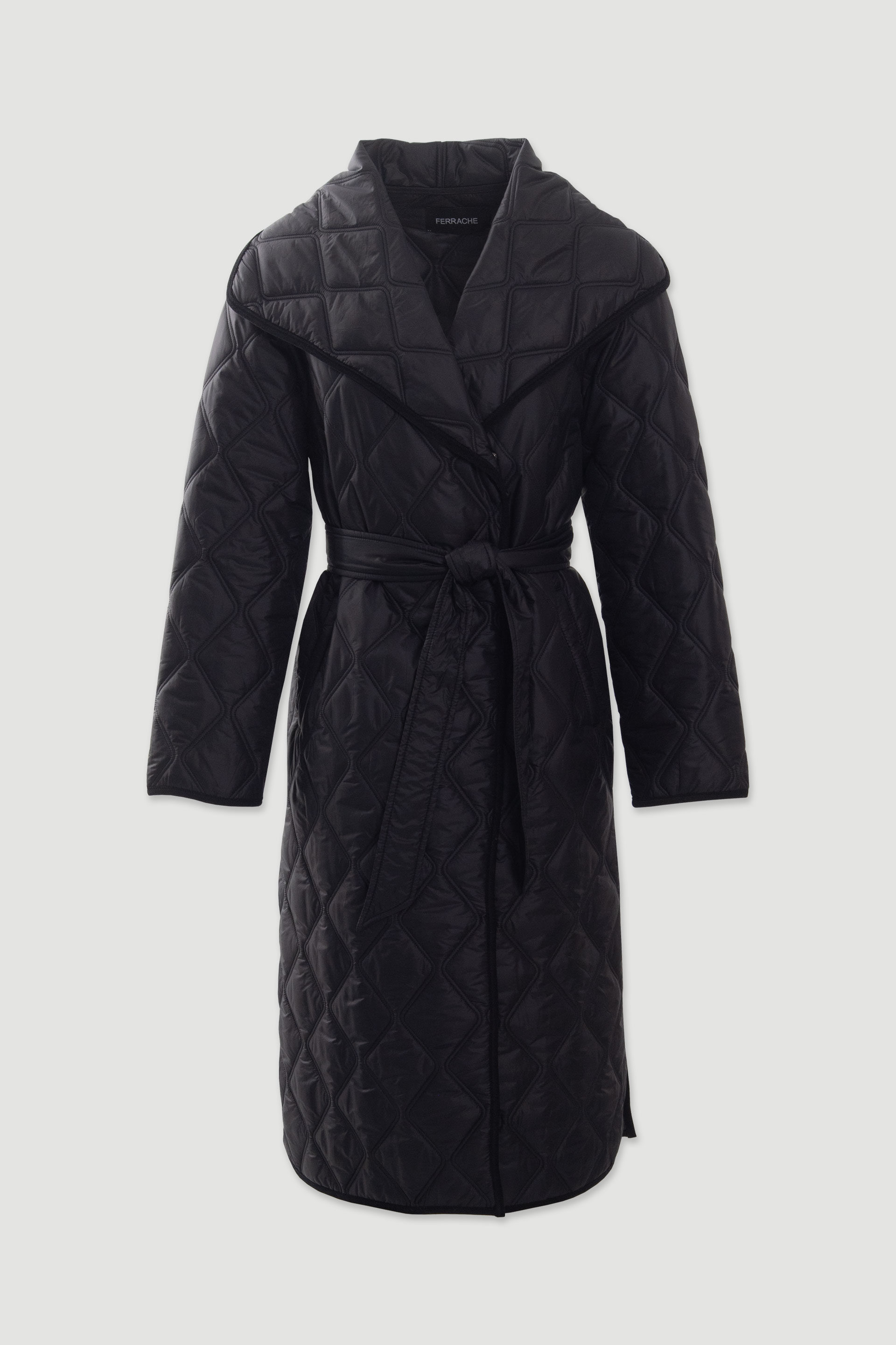 Long quilted coat with belt