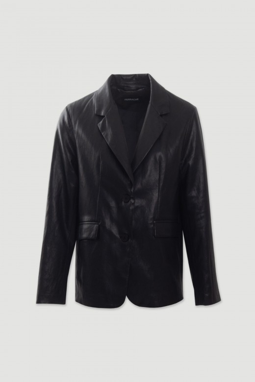 Fitted faux leather blazer Fitted faux leather blazer