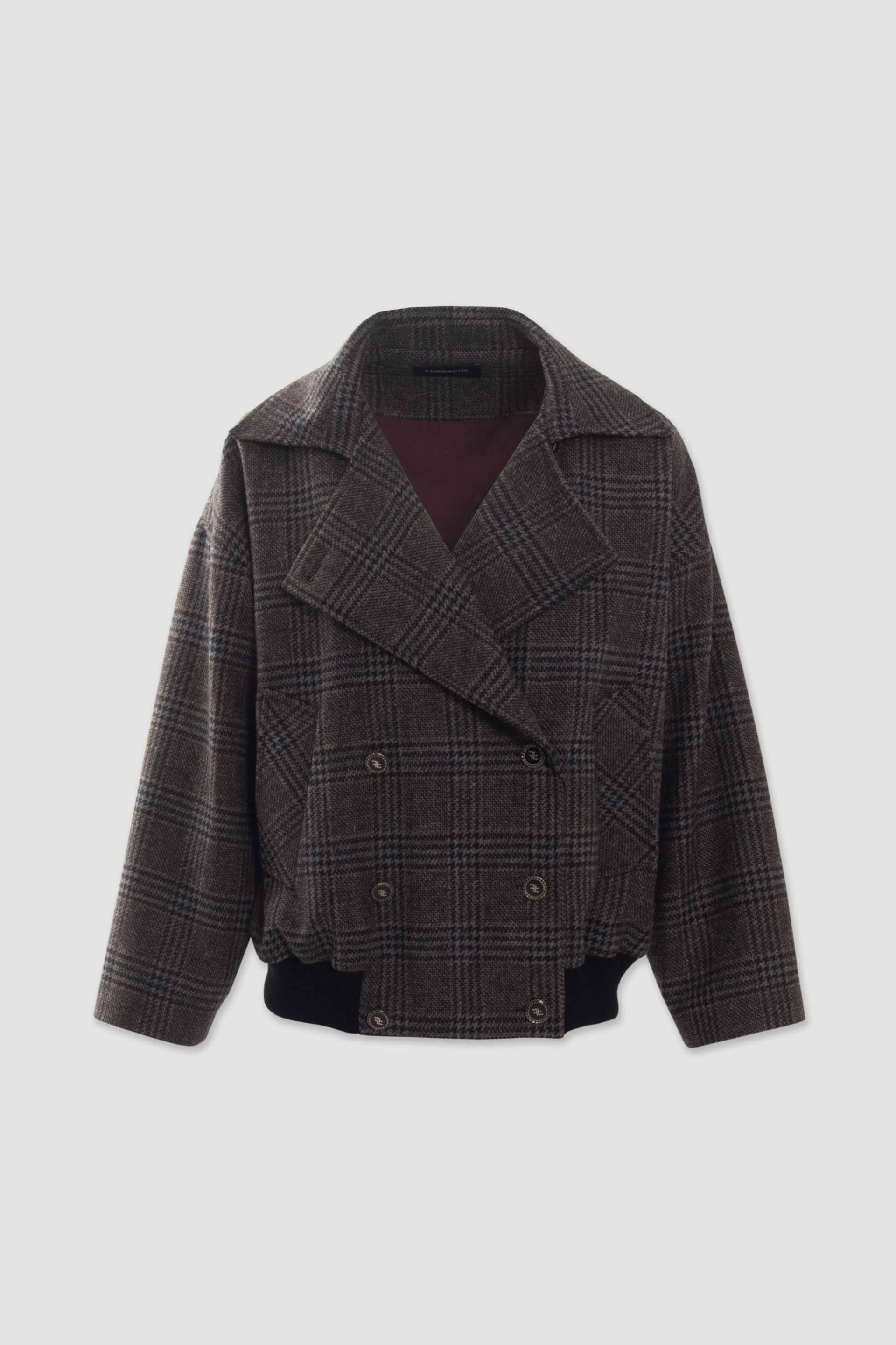 Short checked double-breasted coat
