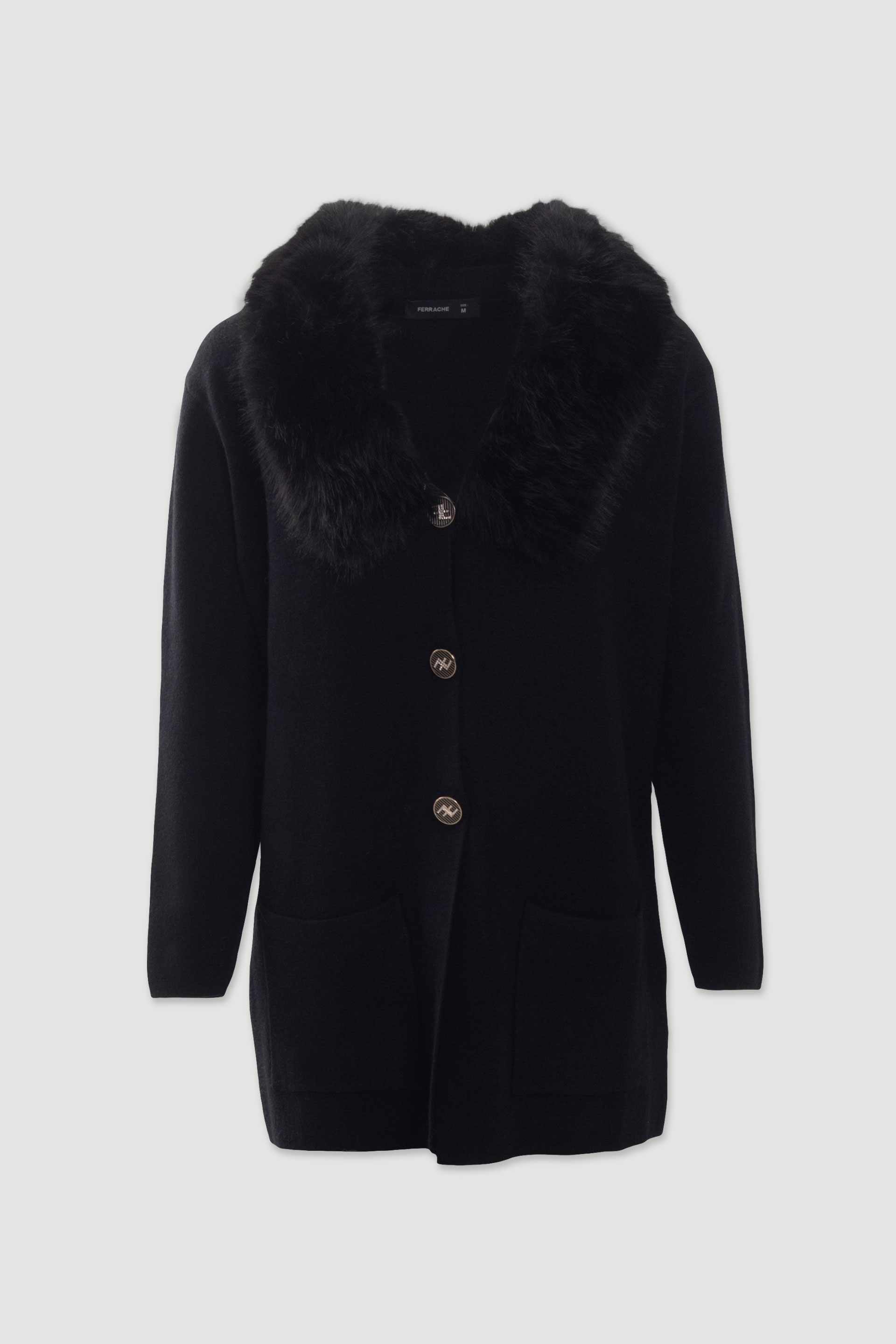 Manteau en maille avec col en fourrure amovible