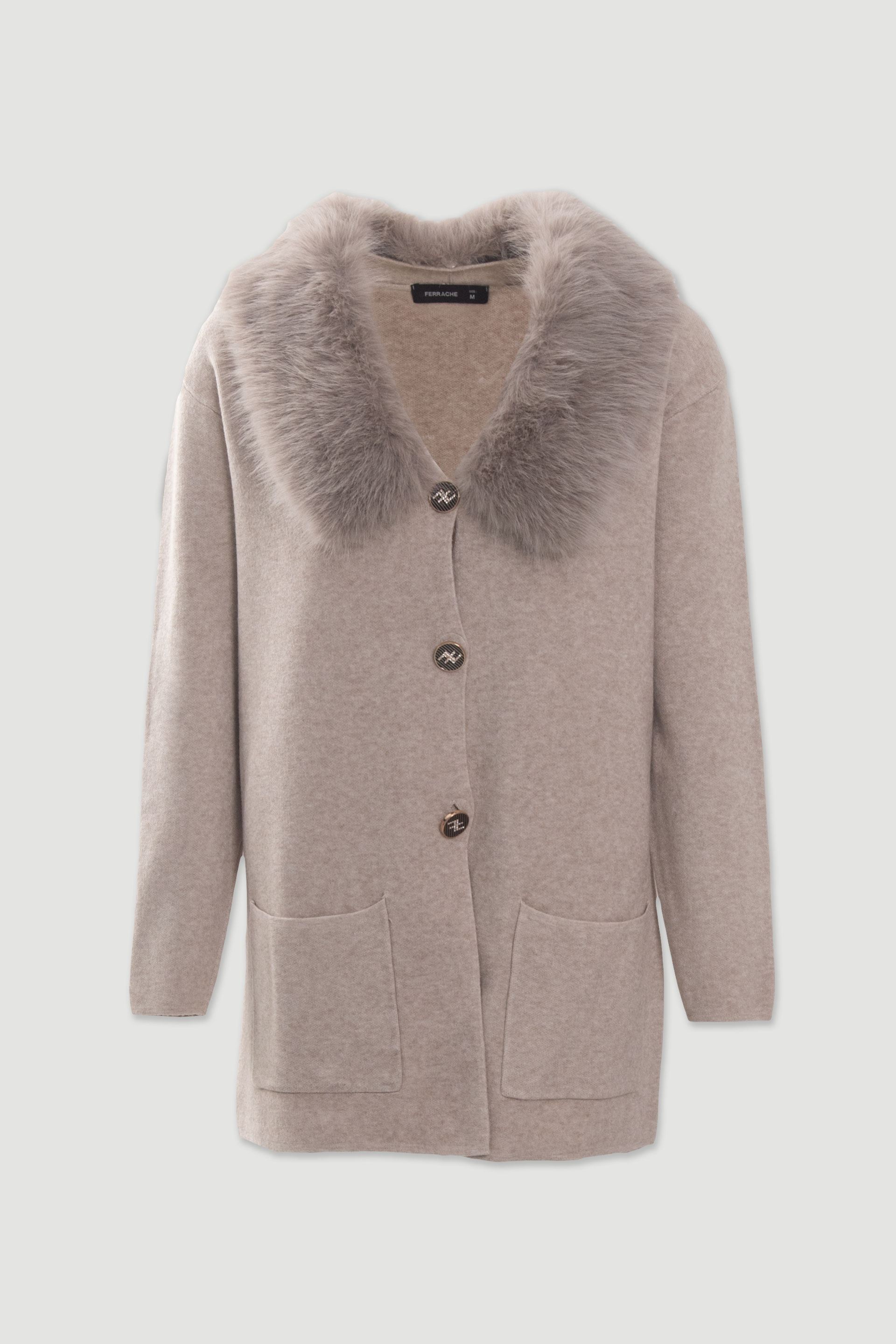 Manteau en maille avec col en fourrure amovible