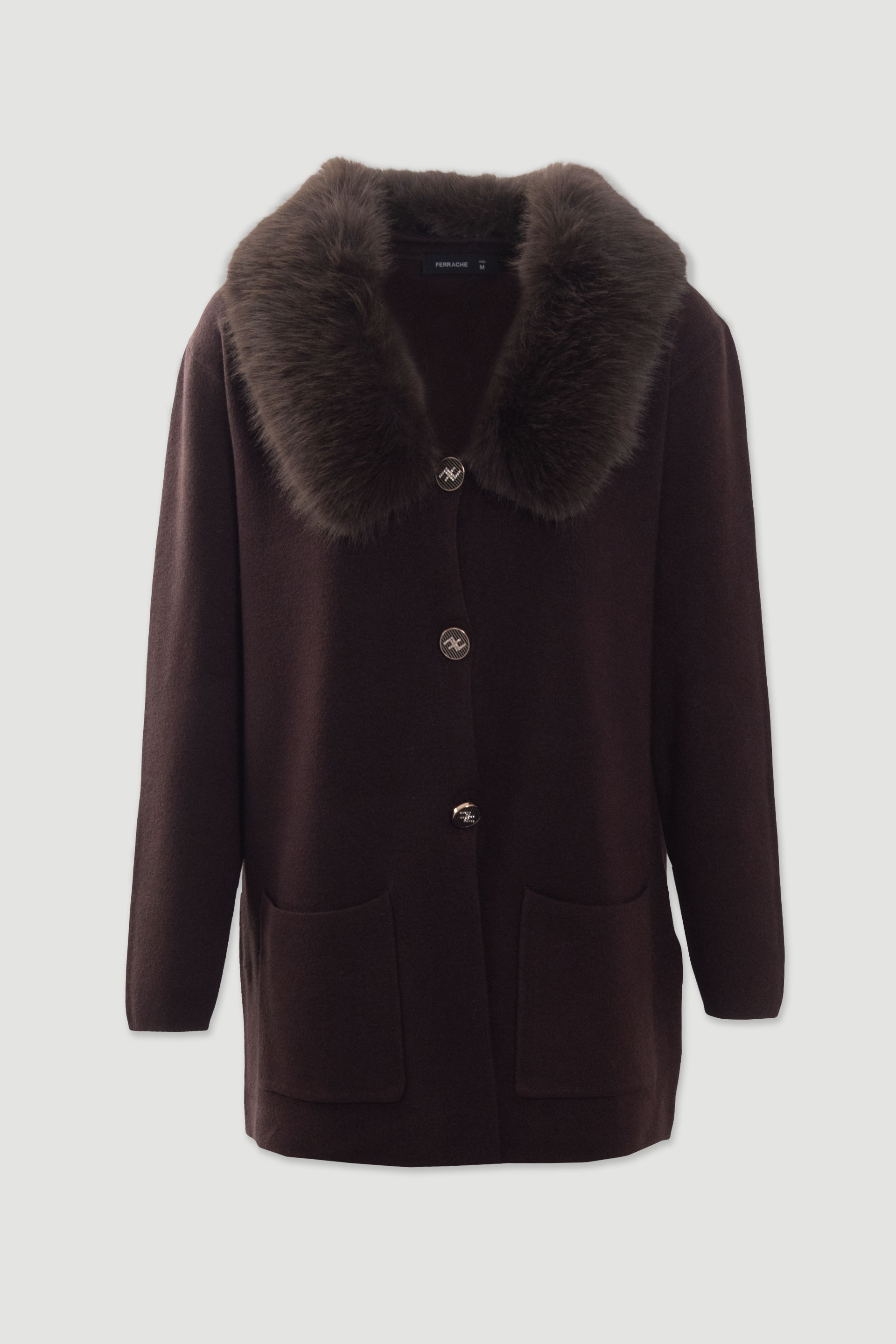 Manteau en maille avec col en fourrure amovible