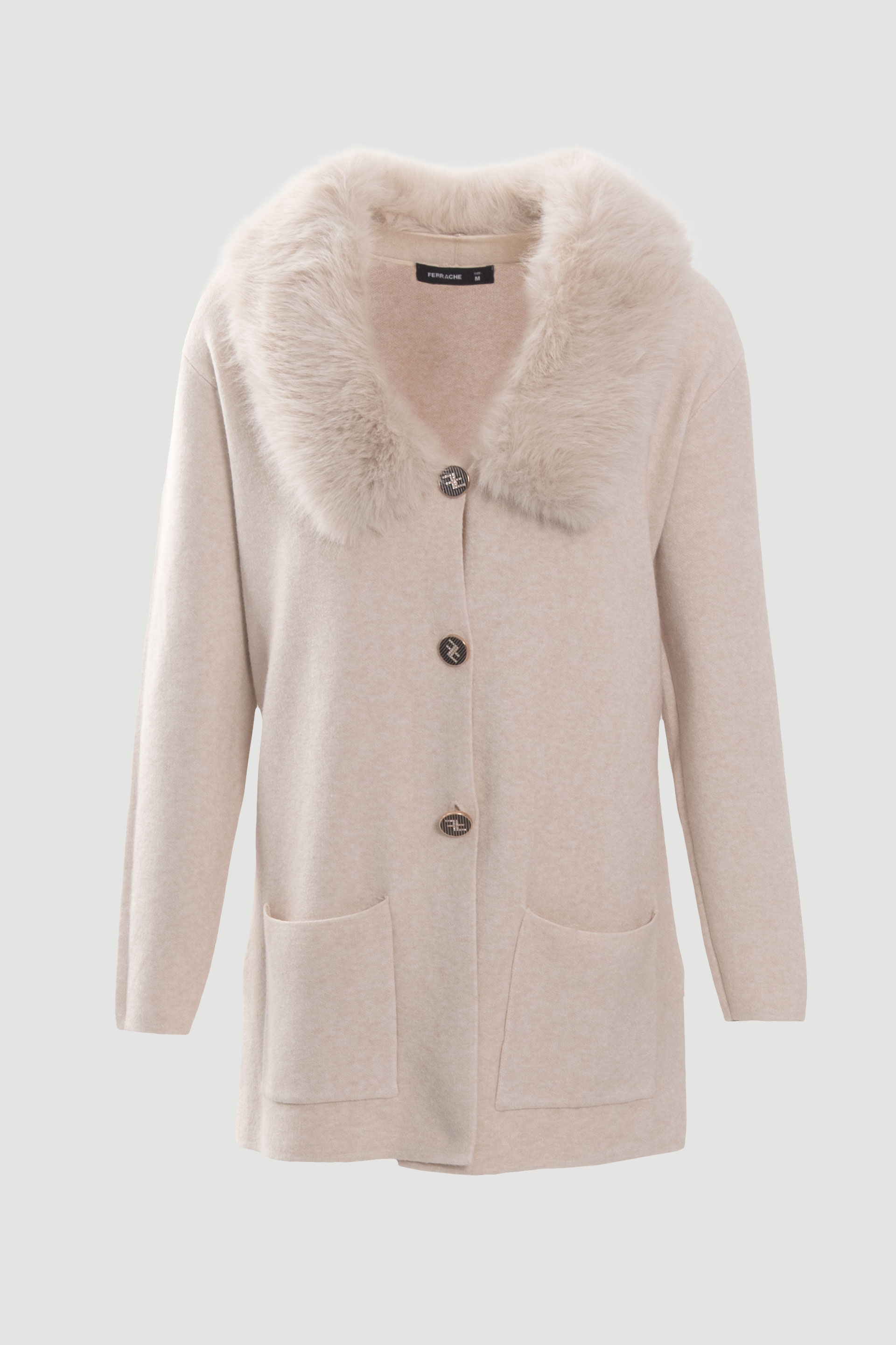 Manteau en maille avec col en fourrure amovible
