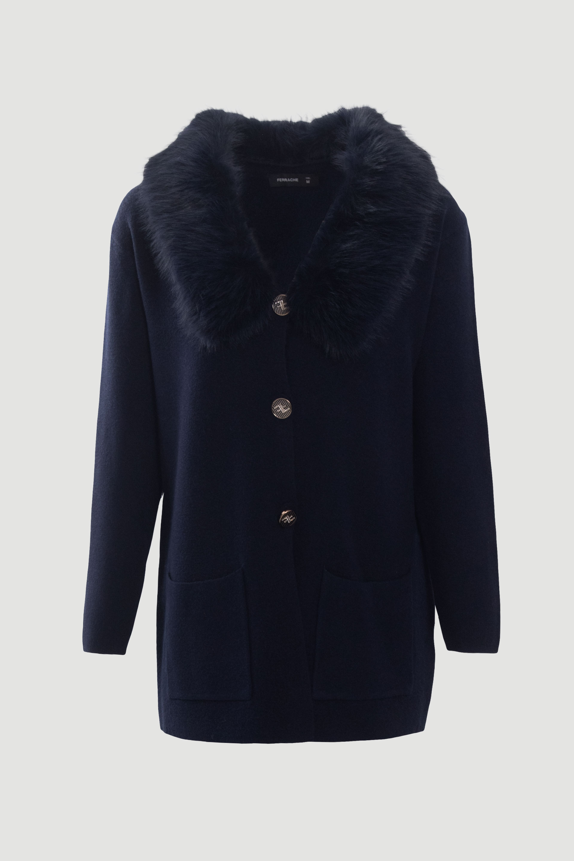 Manteau en maille avec col en fourrure amovible