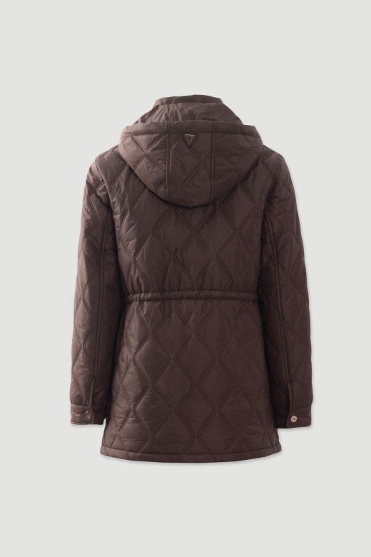 Parka acolchoada com capuz e cintura ajustável Parka acolchoada com capuz e cintura ajustável
