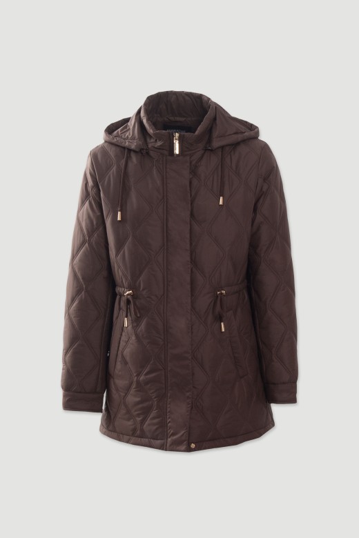 Parka acolchoada com capuz e cintura ajustável Parka acolchoada com capuz e cintura ajustável