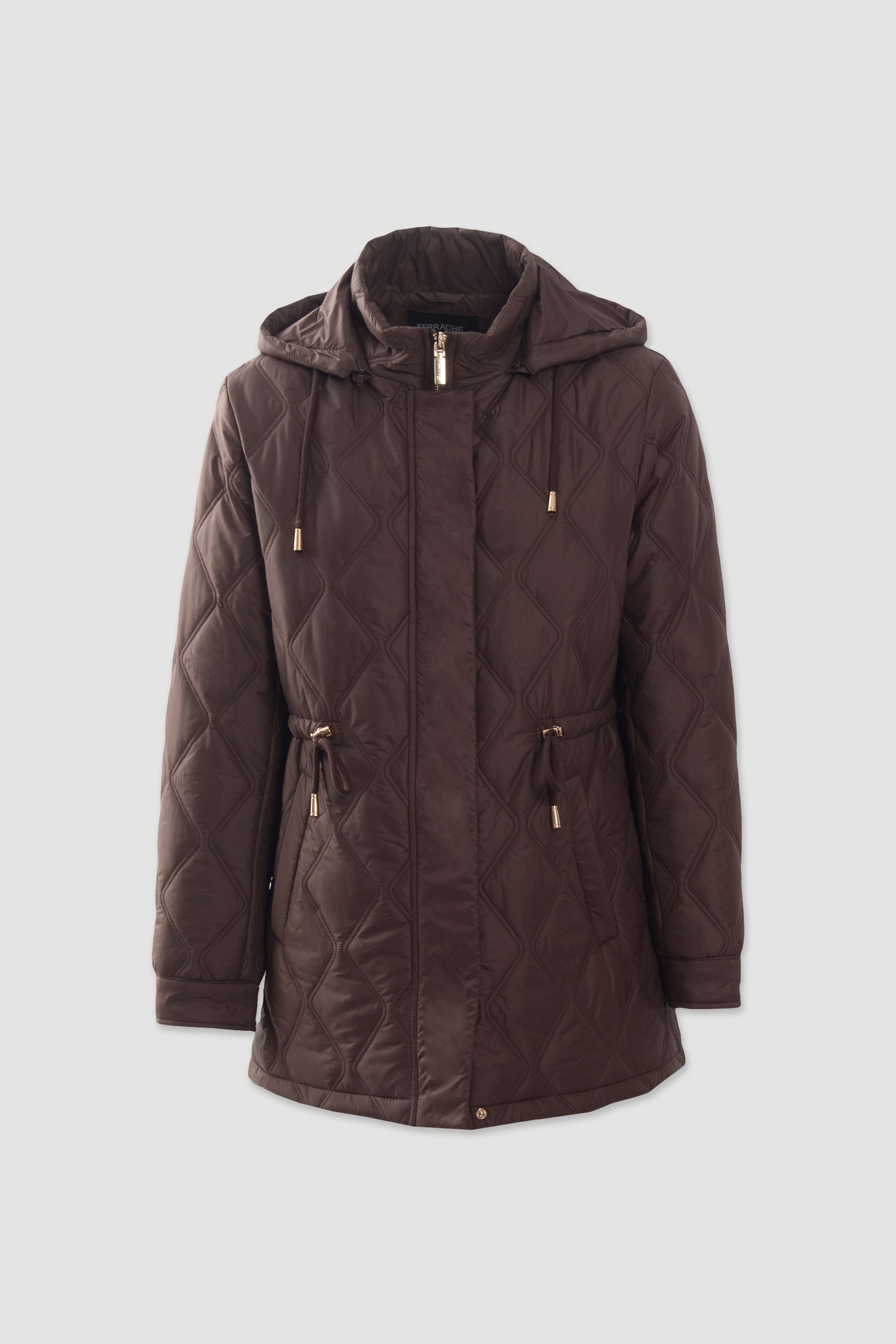 Parka acolchoada com capuz e cintura ajustável
