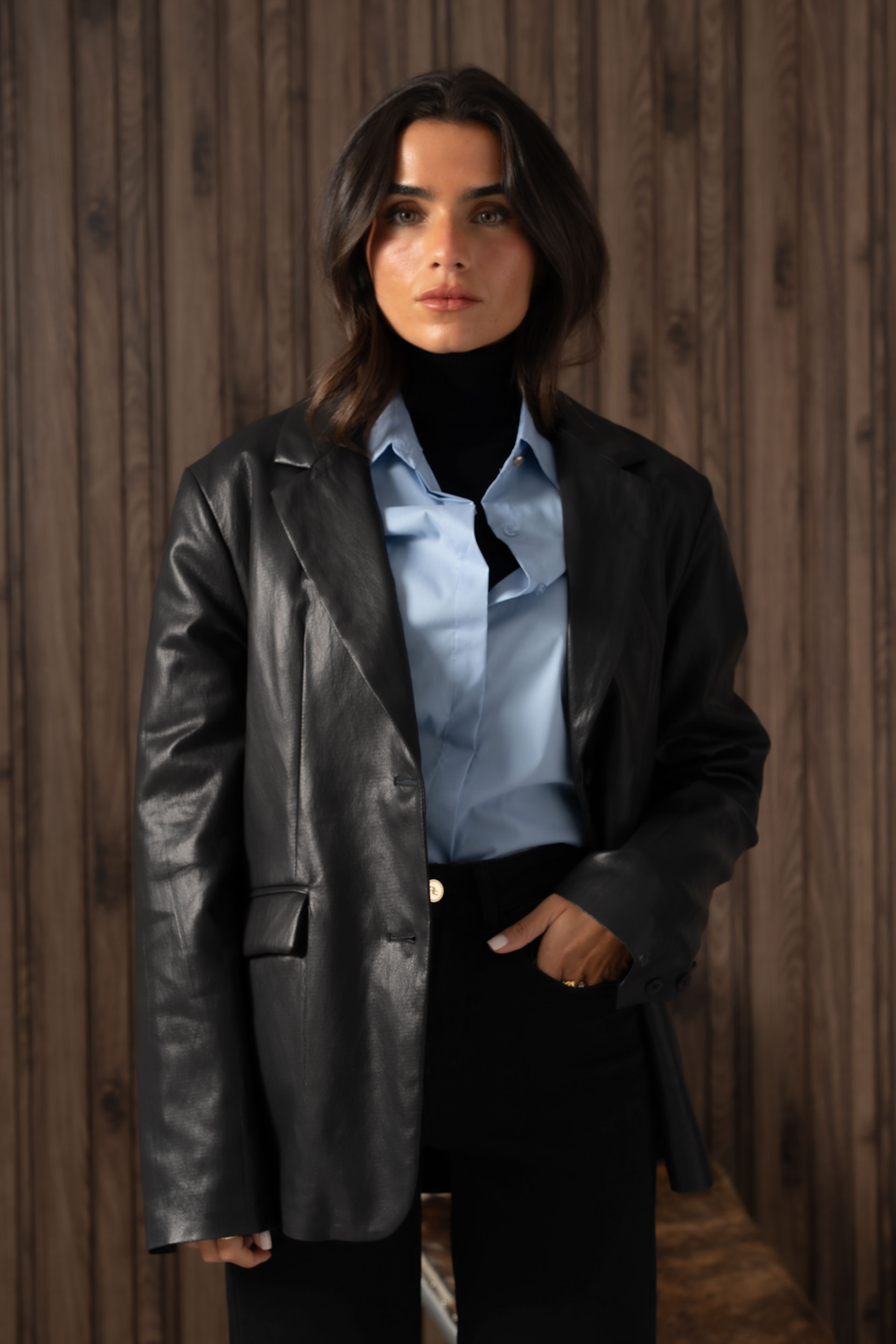 Blazer cintré effet cuir