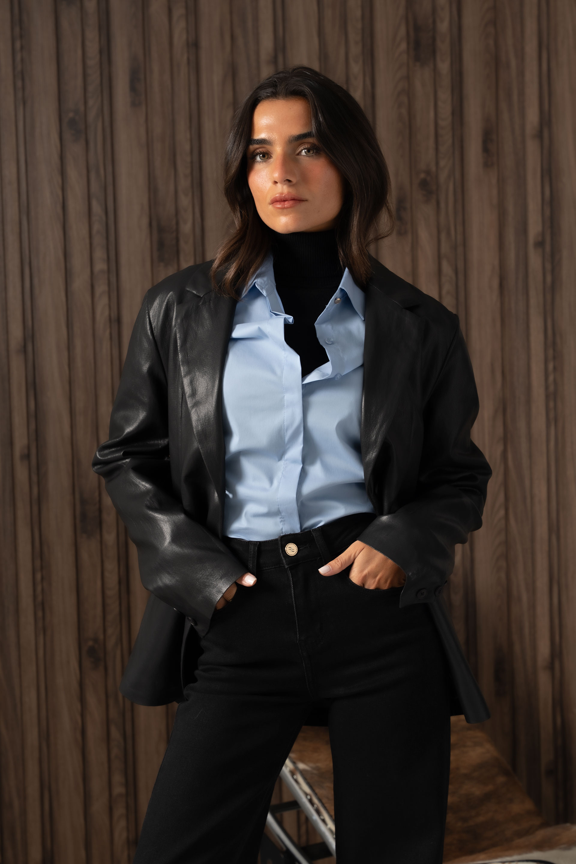 Blazer cintré effet cuir