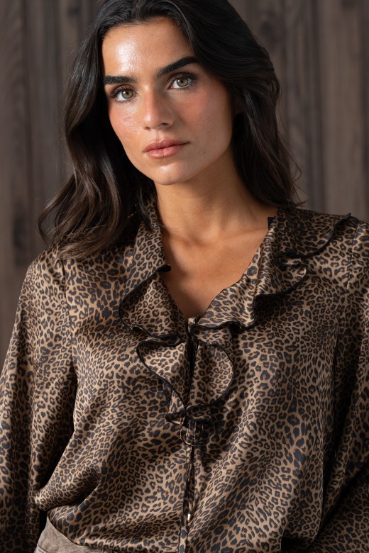 Tunique animal print avec volants et lien à nouer Tunique animal print avec volants et lien à nouer