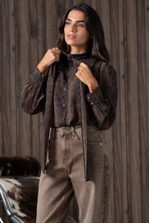 Animal print blouse with neck tie Animal print blouse with neck tie