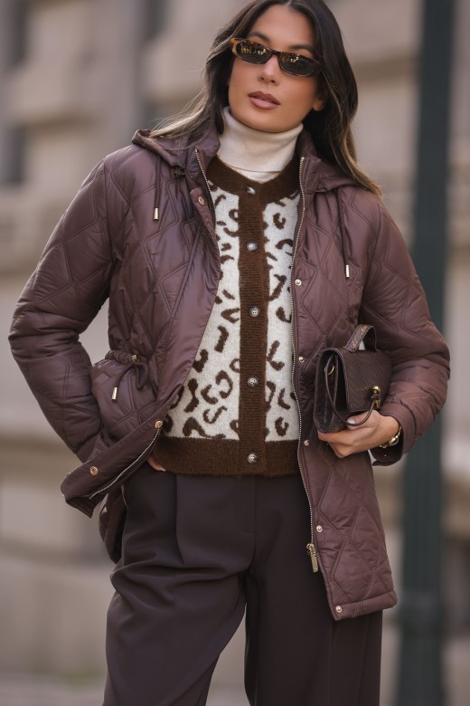 Parka acolchoada com capuz e cintura ajustável Parka acolchoada com capuz e cintura ajustável