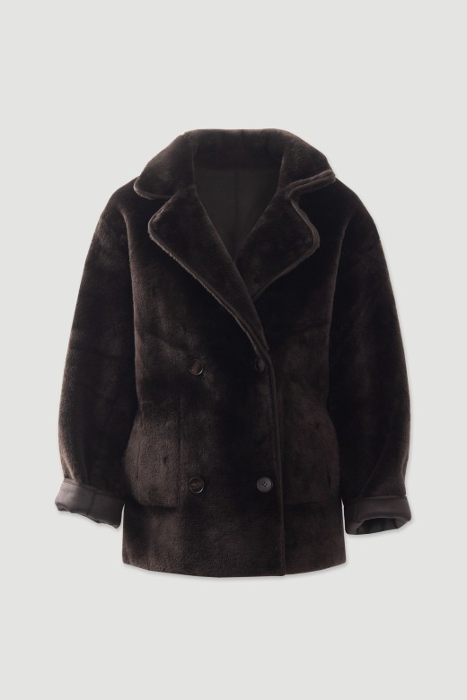 Manteau réversible effet cuir avec fausse fourrure Manteau réversible effet cuir avec fausse fourrure
