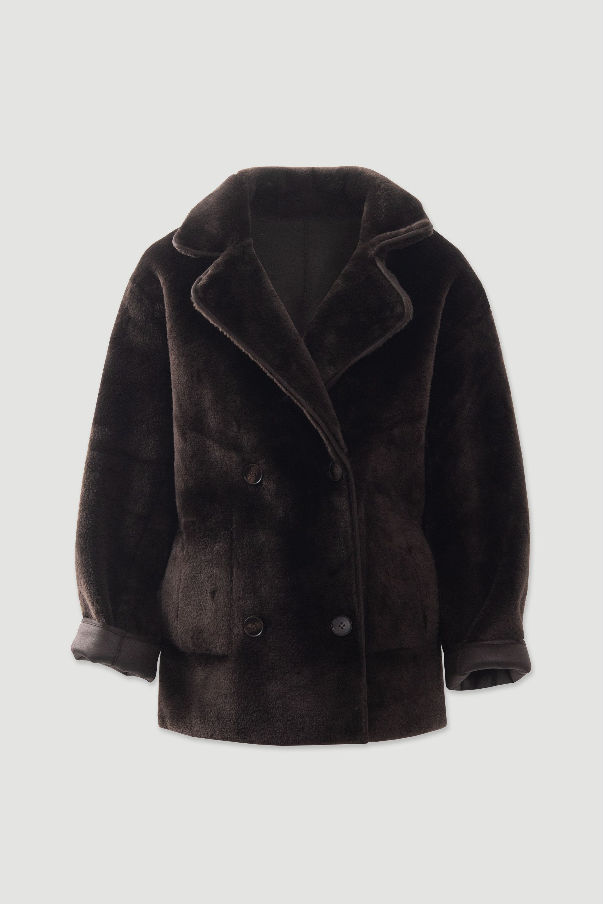 Reversible faux leather coat with faux fur