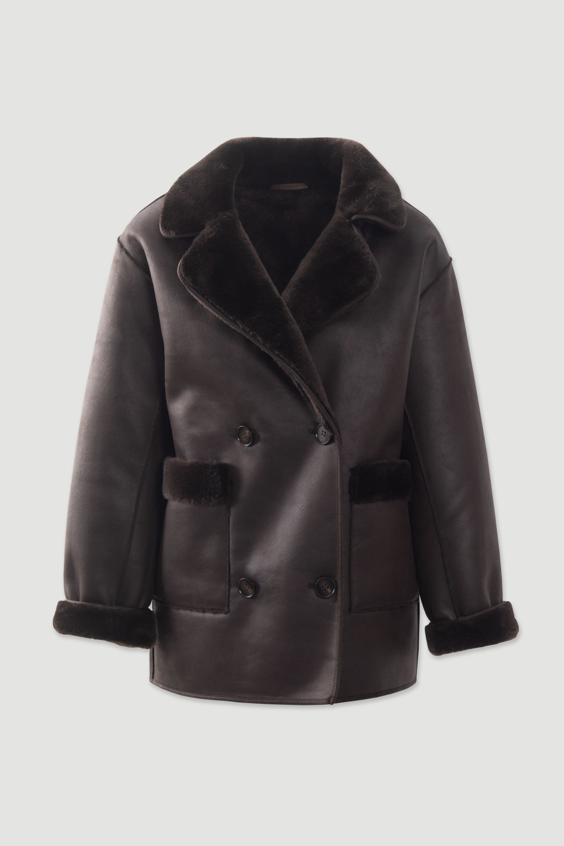 Manteau réversible effet cuir avec fausse fourrure
